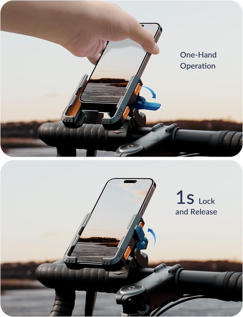 Grefay Bike Phone Mount for Electric, Mountain, Scooter, and Dirt Bikes [Camera Friendly] [1s Lock] Universal 360° Bicycle Handlebar Holder for iPhone 15/14/13 Samsung S23/S22 4.5-7" Smartphone (Orange) - Image 3